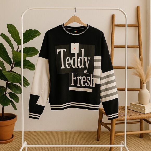 Teddy Fresh Tops - Teddy Fresh Box Paneled Crewneck Pullover Sweatshirt Unisex Streetwear MED NWT